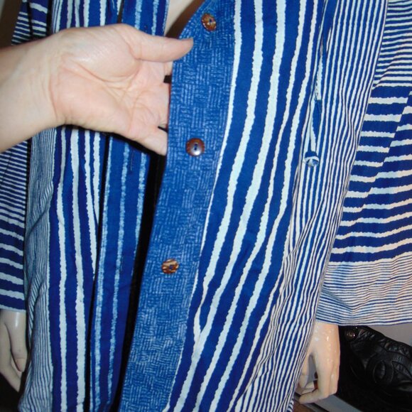 Linen Button Front Hooded Lightweight Jacket Shacket Blue Lagen Look Coastal 1X - Picture 3 of 9